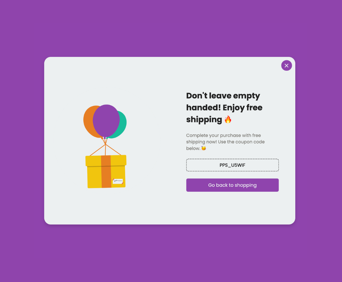 ücretsiz kargo teklifi ile çıkış niyetli popup örneği