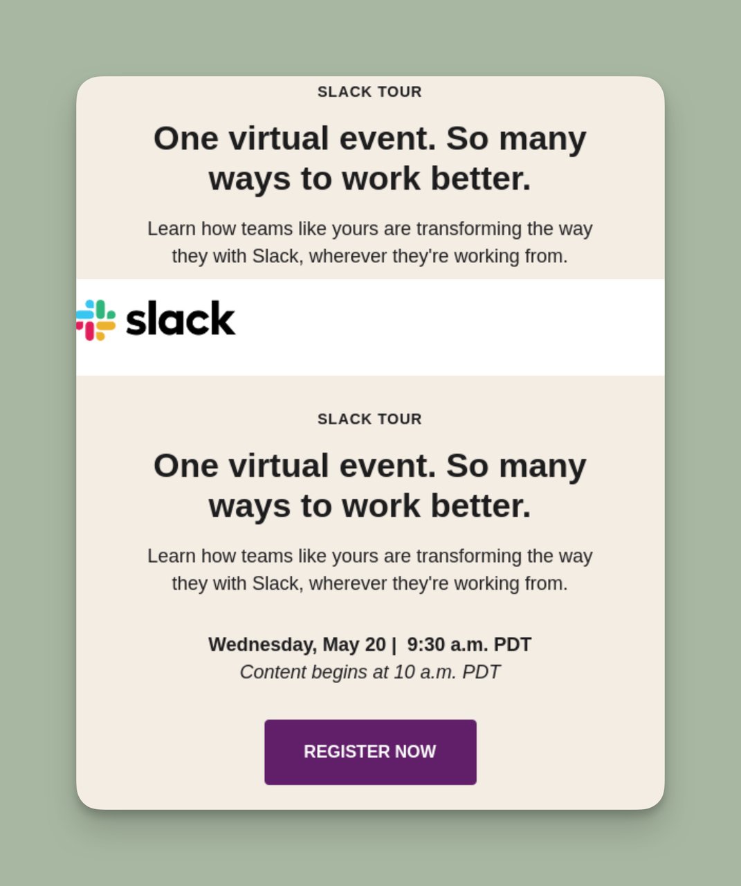 Slack etkinlik duyuru e-posta örneği