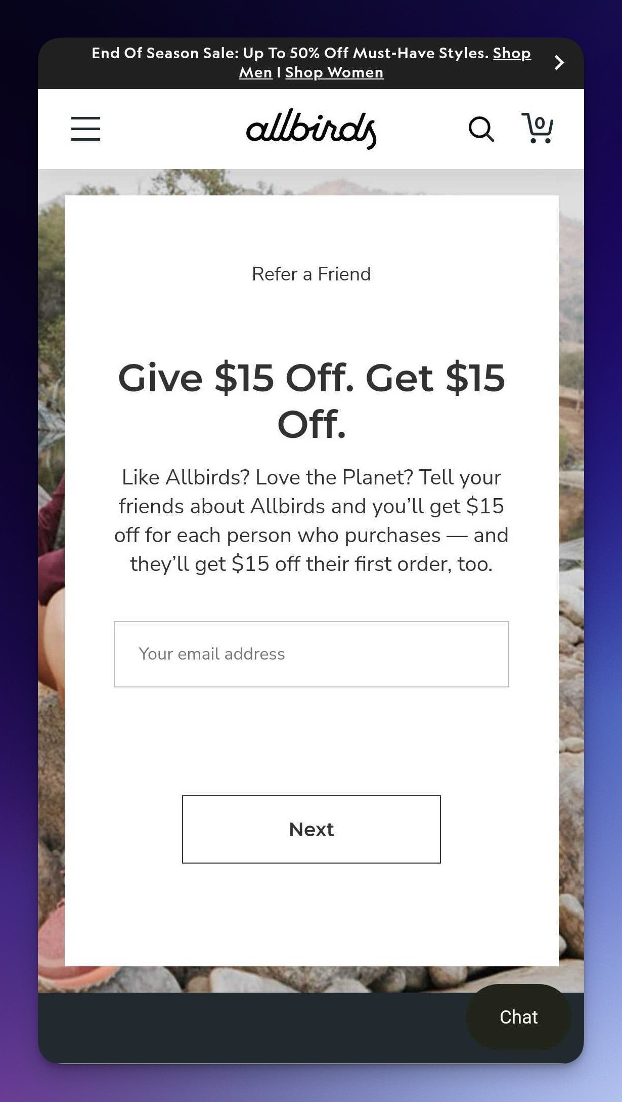 Allbirds referans iniş sayfası örneği