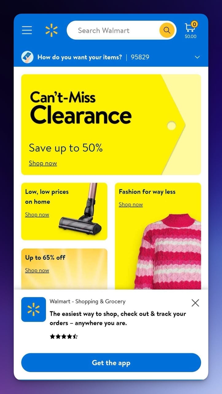 walmart başlangıç sayfasının ilk görünümü