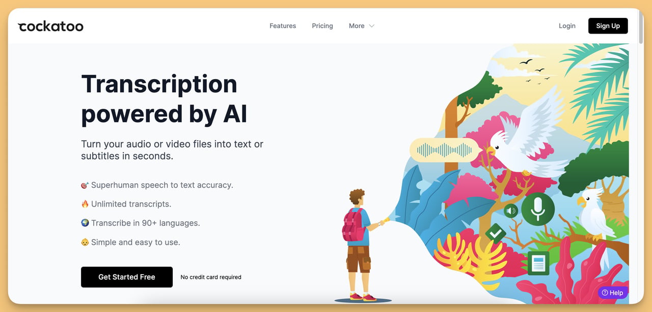 audio to text converter cockatoo homepage