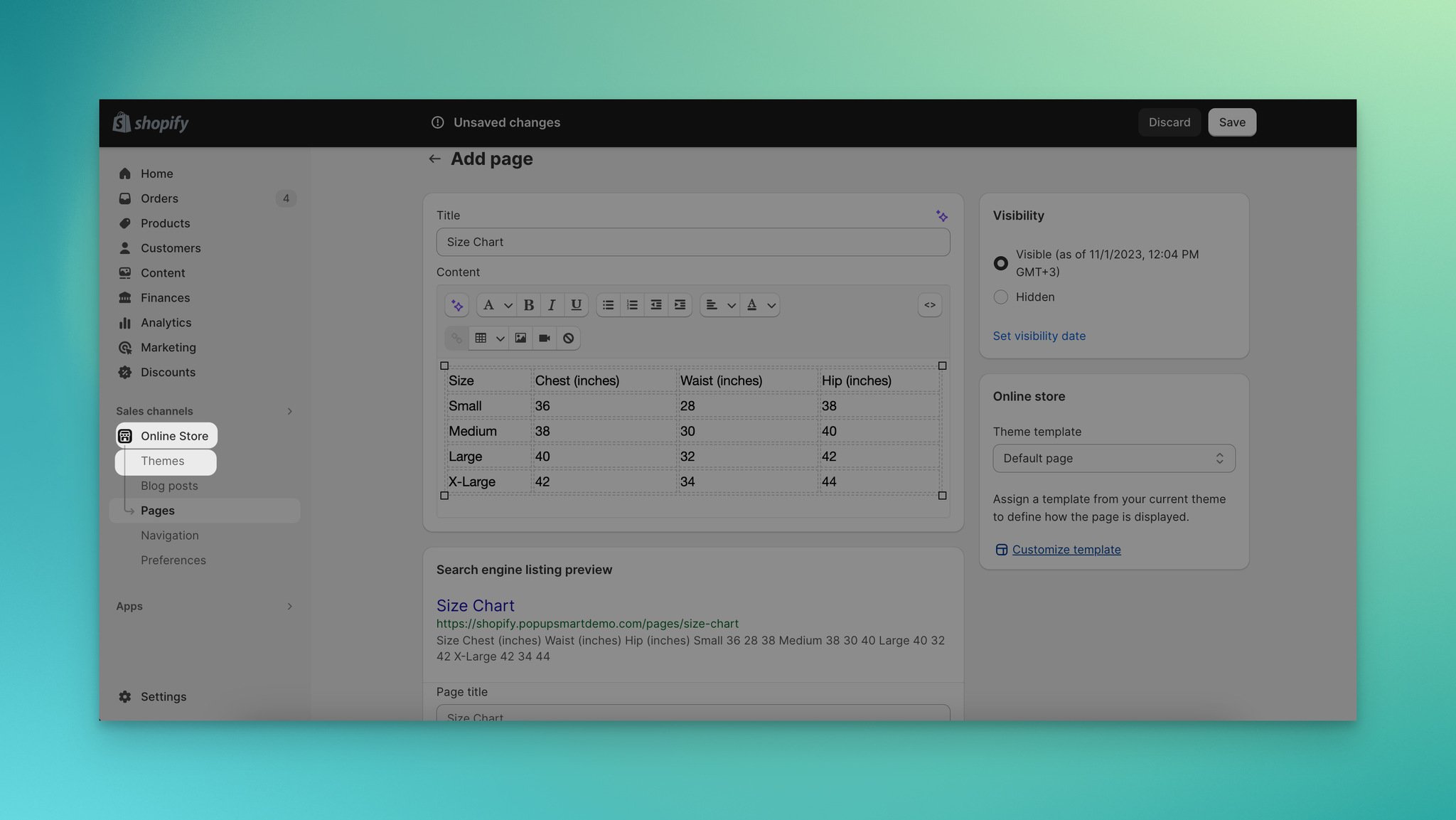 Navigating to Online Store and selecting Themes in Shopify admin