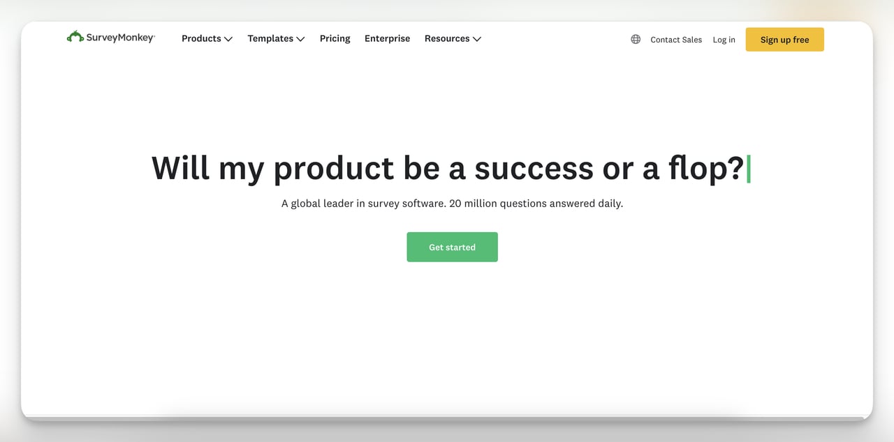 surveymonkey ana sayfa başlangıç görünümü