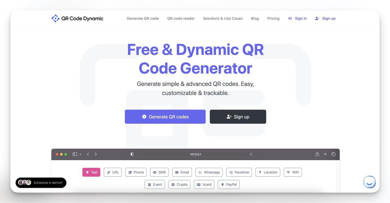 QRCodeDynamic ana sayfasının ilk görünümü