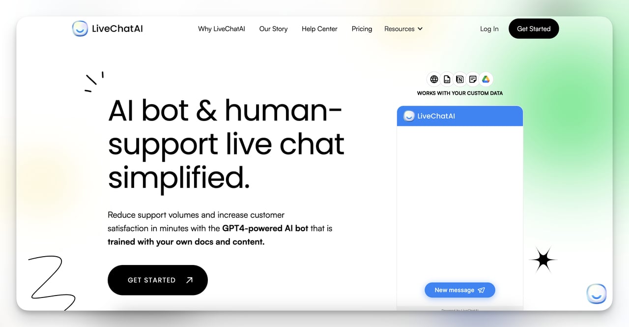 livechatai ana sayfası ilk görünüm