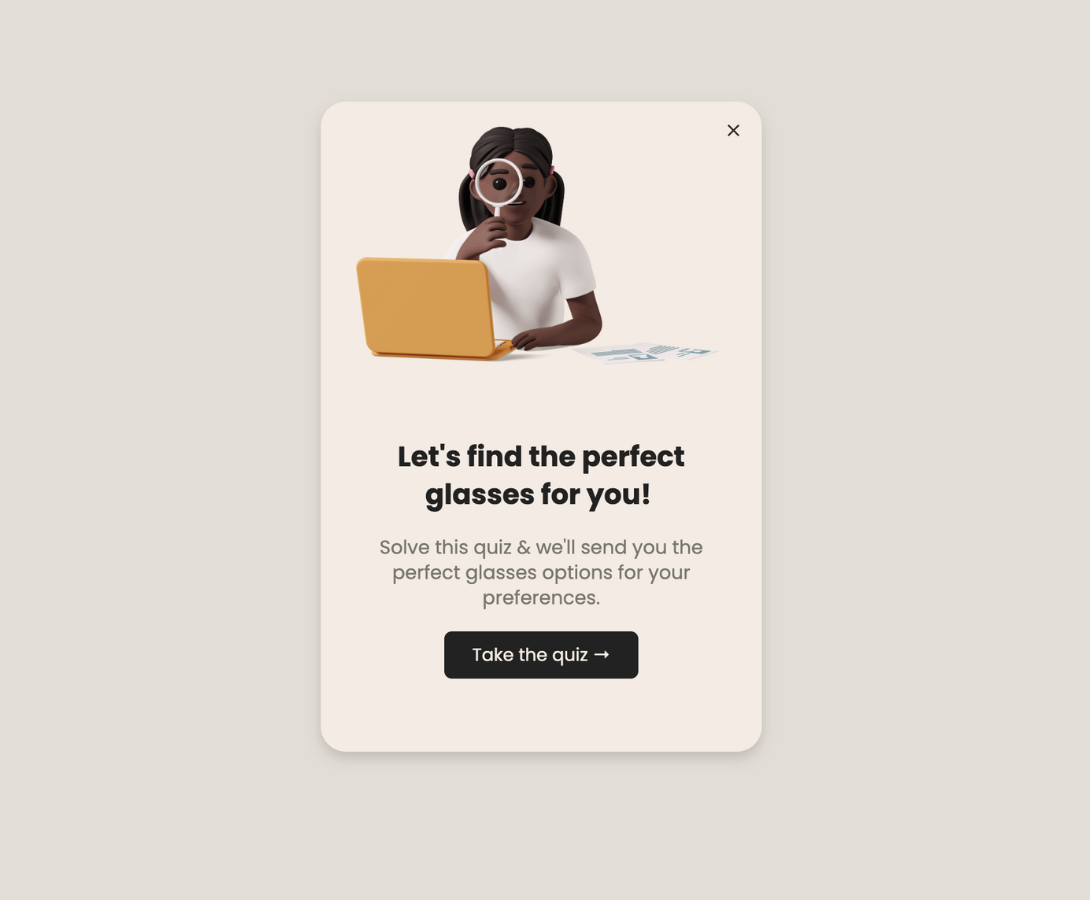 kişiselleştirilmiş ürün önerisi için pop-up sınav örneği