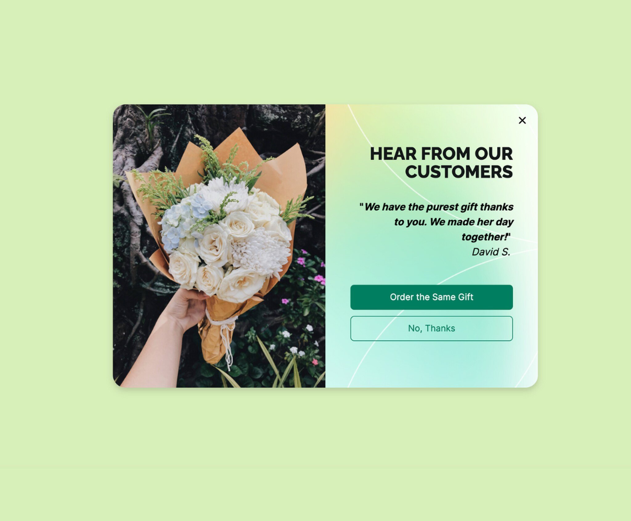 kullanıcı yorumunu içeren bir pop-up örneği