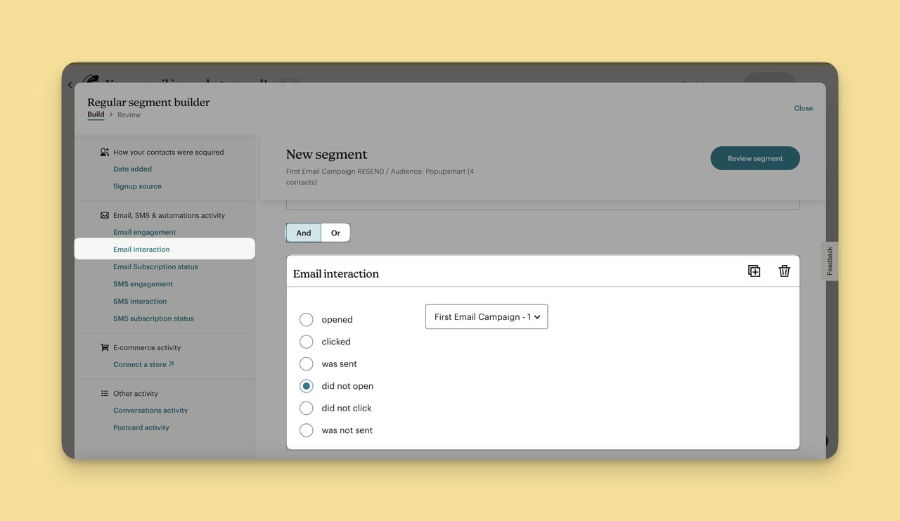 MailChimp'te 'açılmadı' kampanyası e-posta etkileşimi