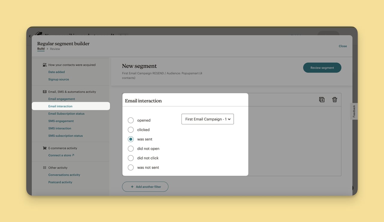 gönderildi olarak e-posta etkileşim aksiyonu MailChimp kampanyası