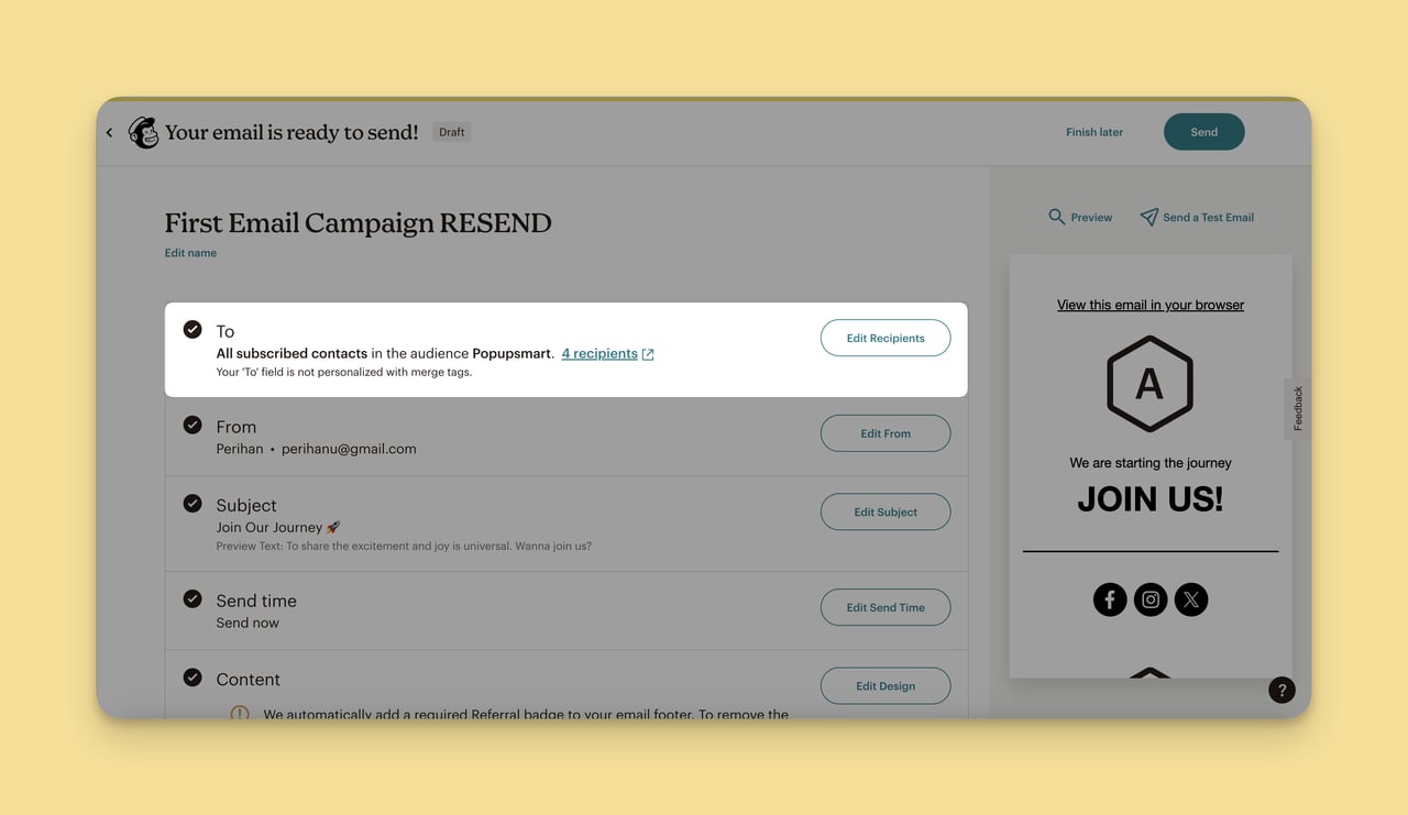 MailChimp'te alıcıları düzenleme
