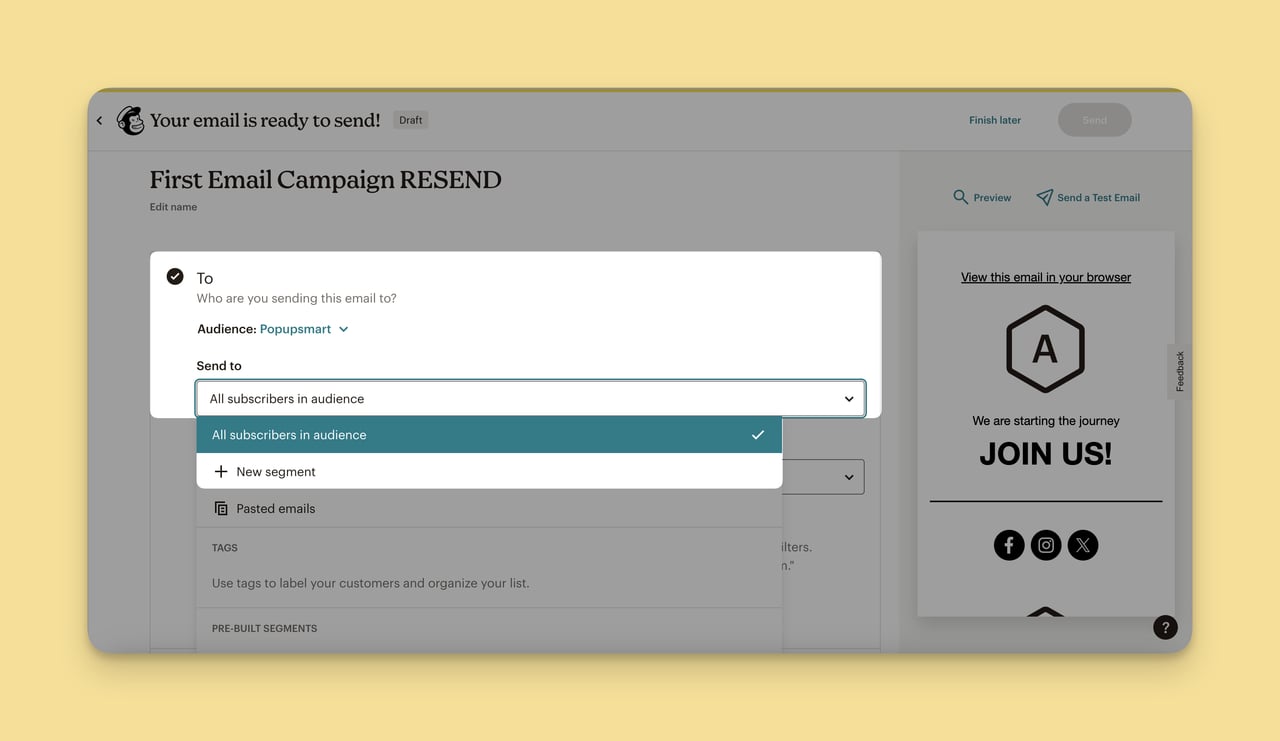 MailChimp'e yeni segment gönder