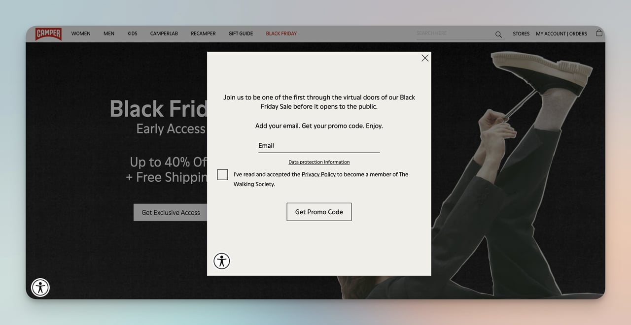 erken erişim için camper kişiselleştirilmiş teklif popup örneği