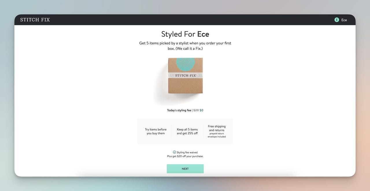 stitch fix websitesi anket örneği ile müşteri için seçilmiş ürünler