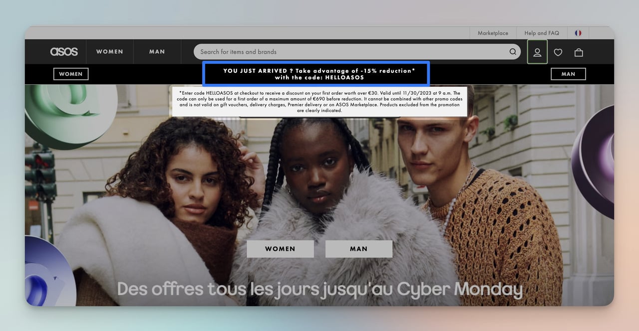 asos kişiselleştirilmiş teklif örneği