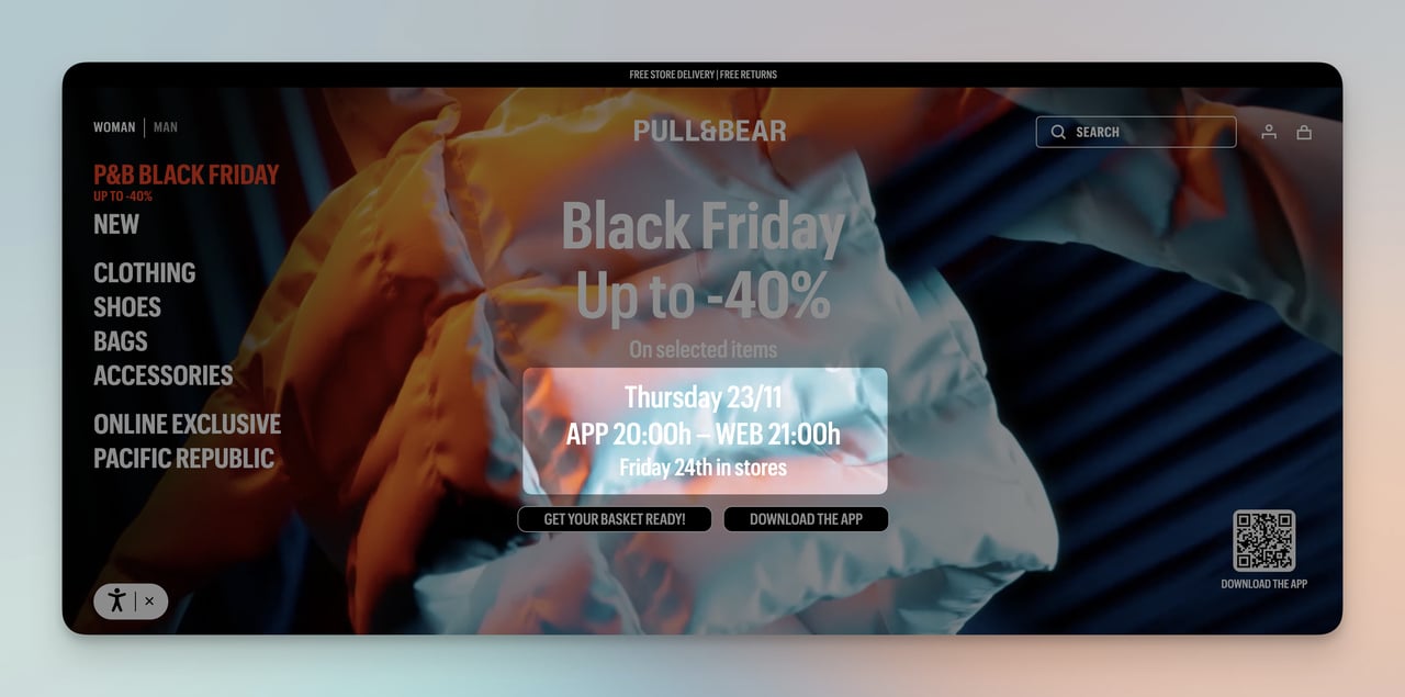 pull&bear websitesi ana sayfa dinamik içerik örneği ile black friday duyurusu
