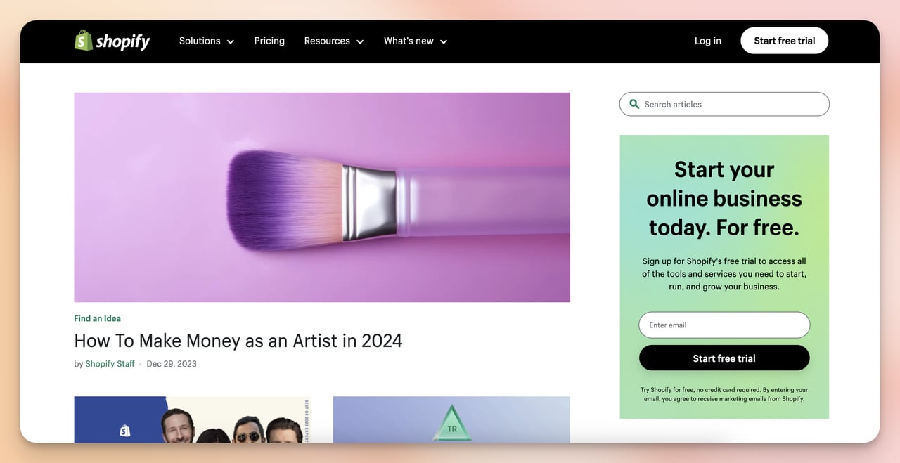 blog sayfasının yan panelindeki shopify abonelik formu