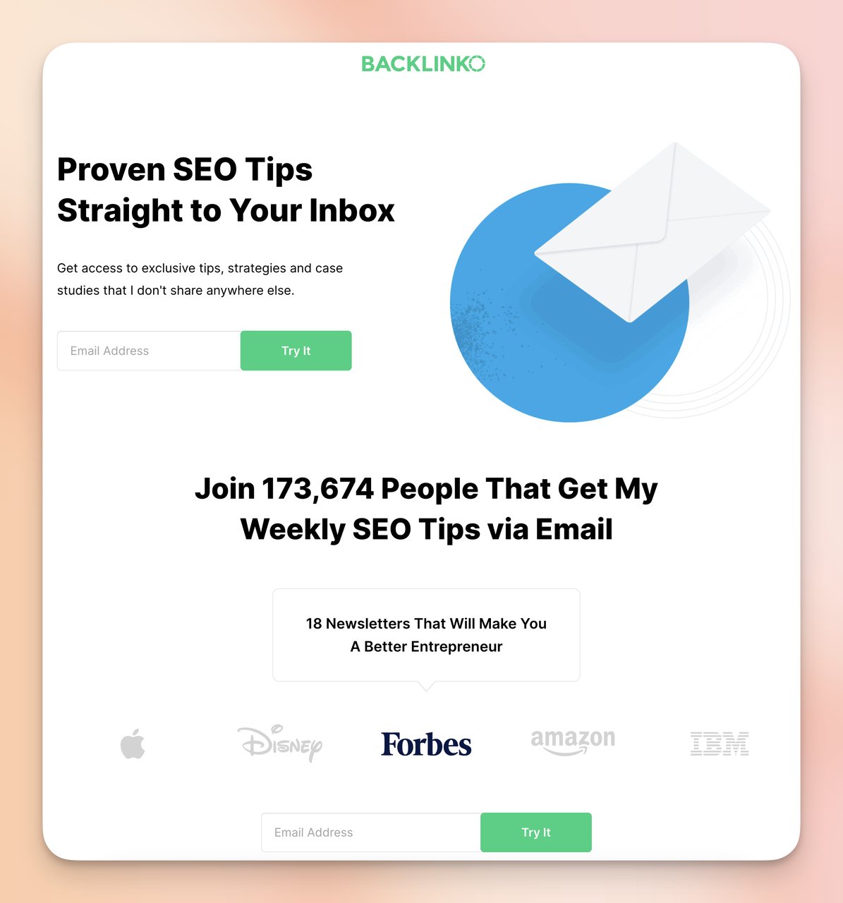 backlinko bülten kayıt sayfası örneği