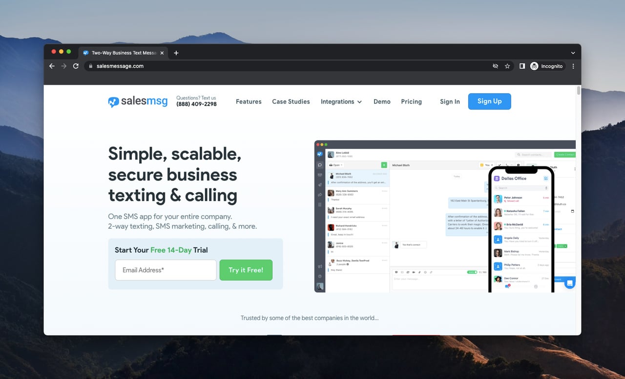 Salesmsg two-way business texting platform with shared inbox and CRM integration
