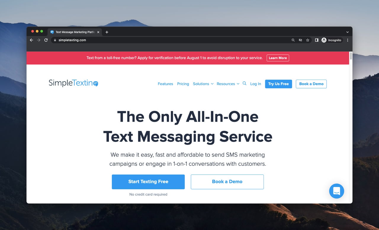 SimpleTexting SMS marketing service dashboard for business text messaging