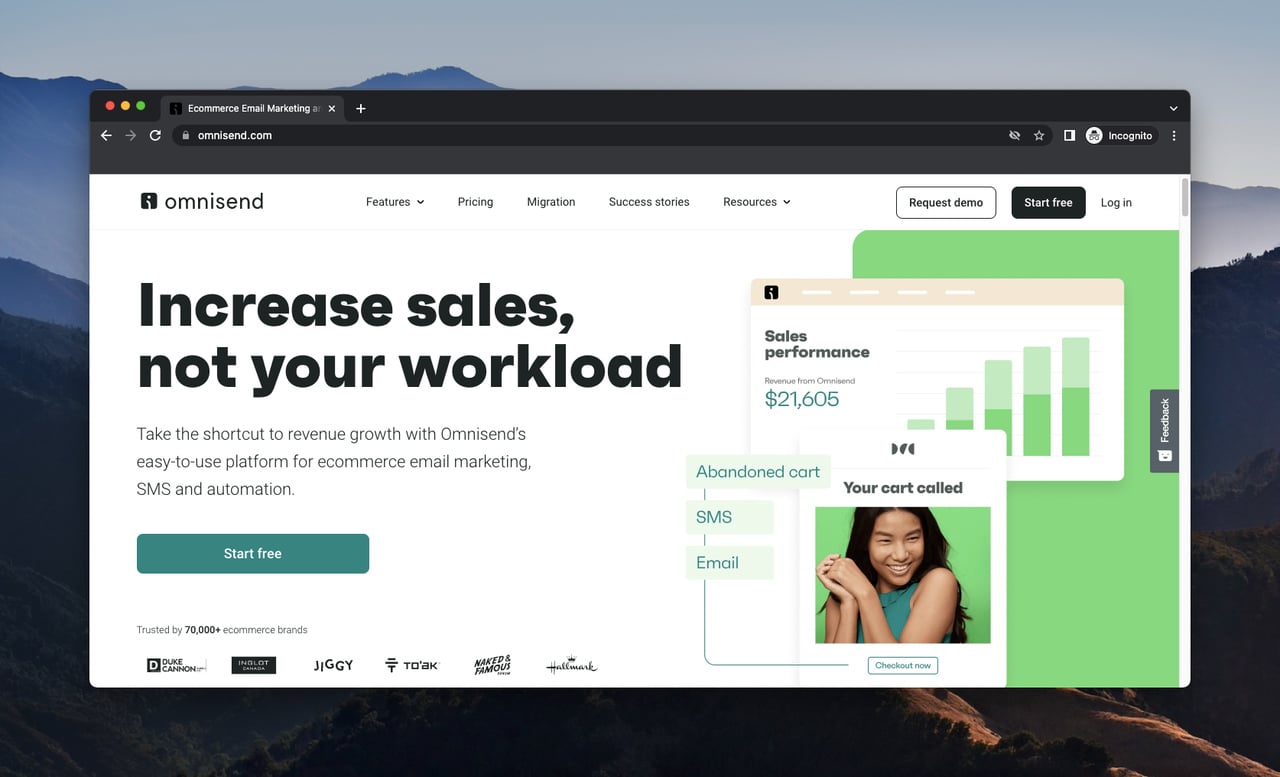 Omnisend SMS marketing software dashboard showing email and text campaign builder