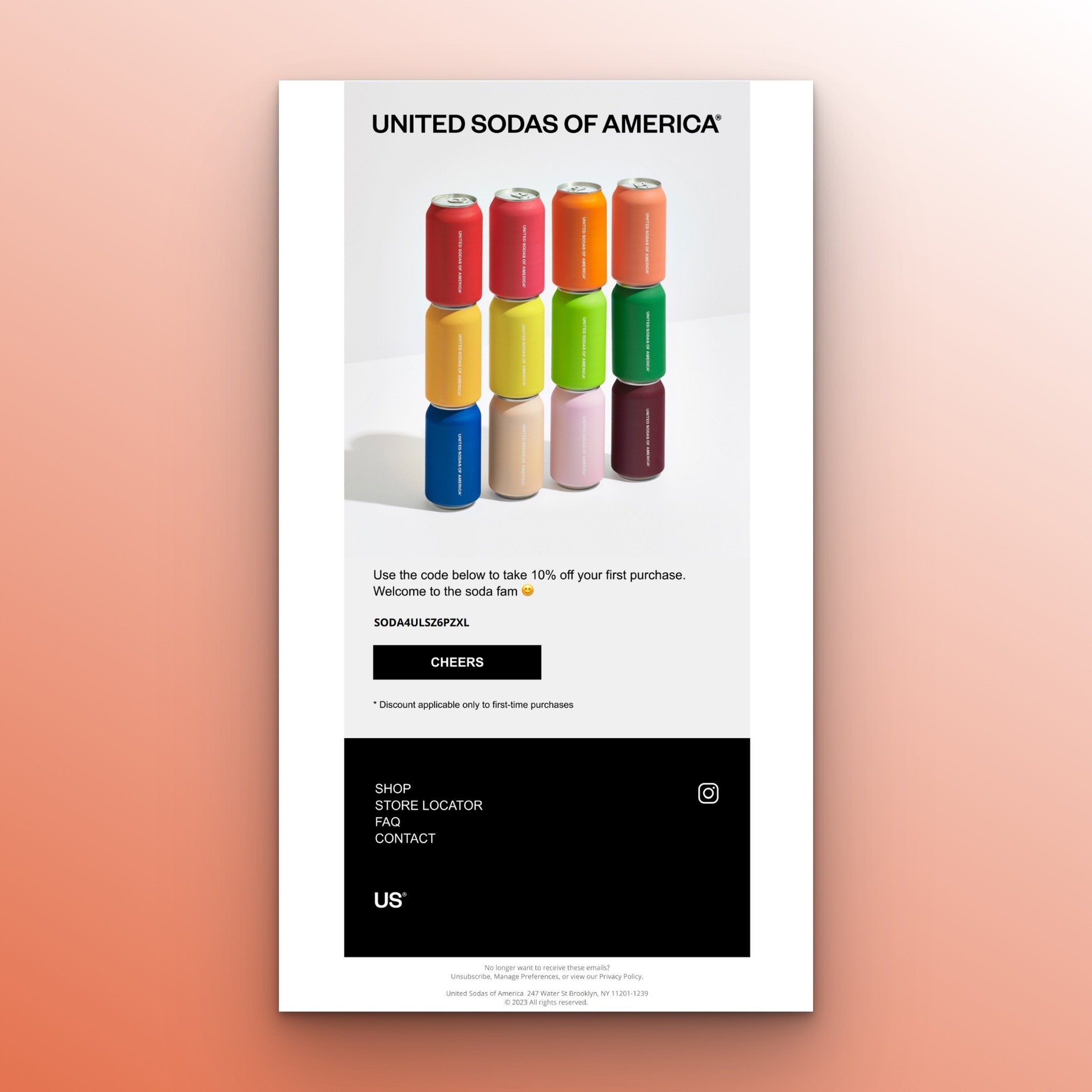 United Sodas of America’nın özel indirim teklifini gösteren e-posta örneği