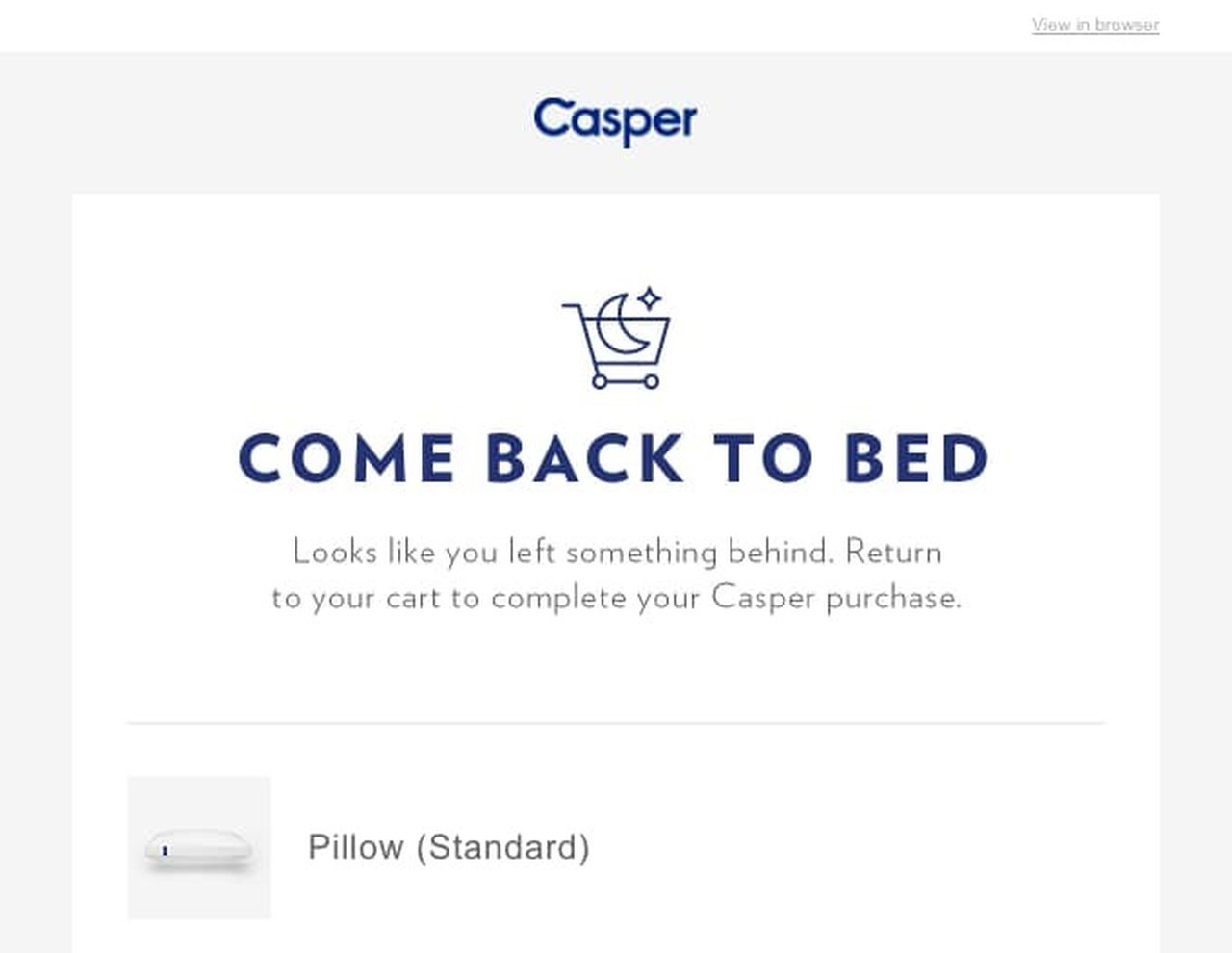 Casper'ın terk edilmiş sepet konusundaki e-postası "Yatağa Geri Dön"