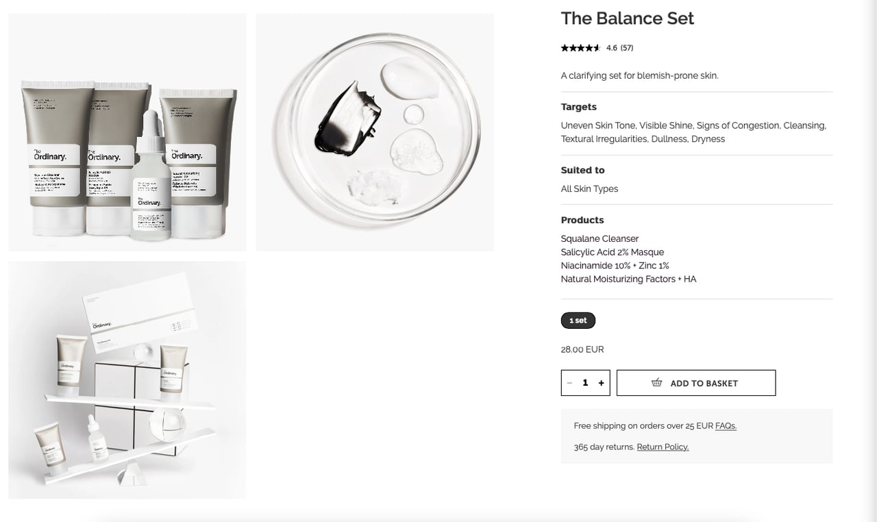 The Ordinary'nin cilt bakımı setini içeren ürün paketlemesi