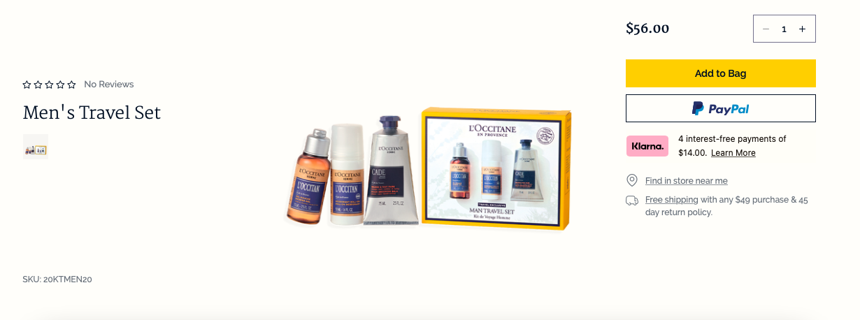 L'Occitane'ın seyahat seti içeren ürün demetleme örneği