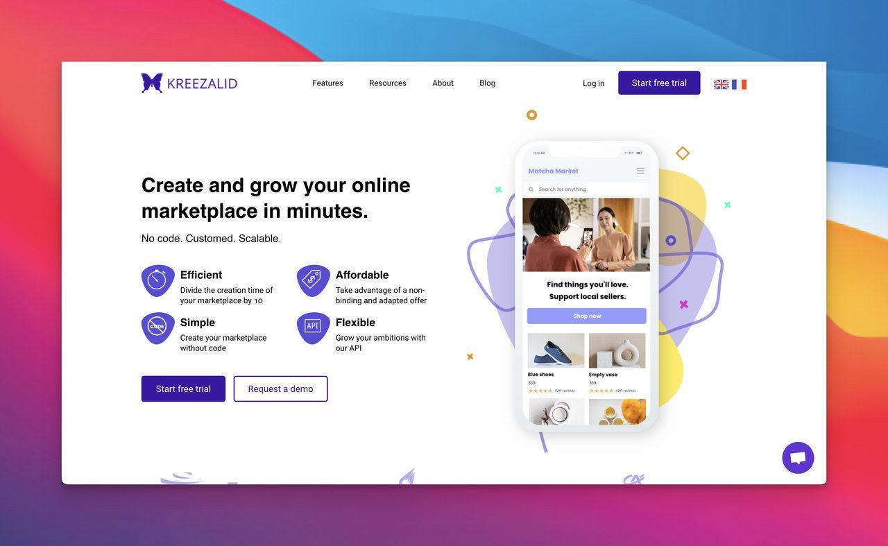 Kreezalid multi-vendor marketplace platform homepage