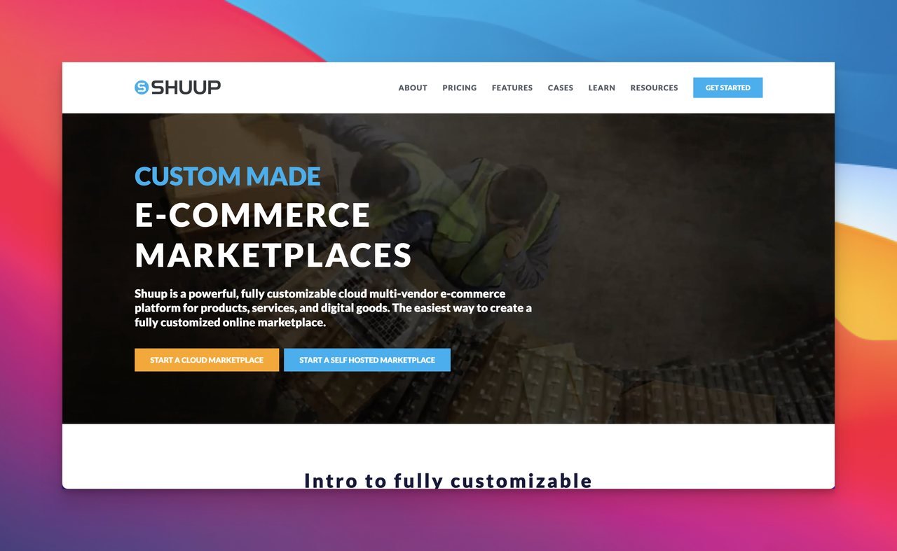 Shuup multi-vendor marketplace platform homepage