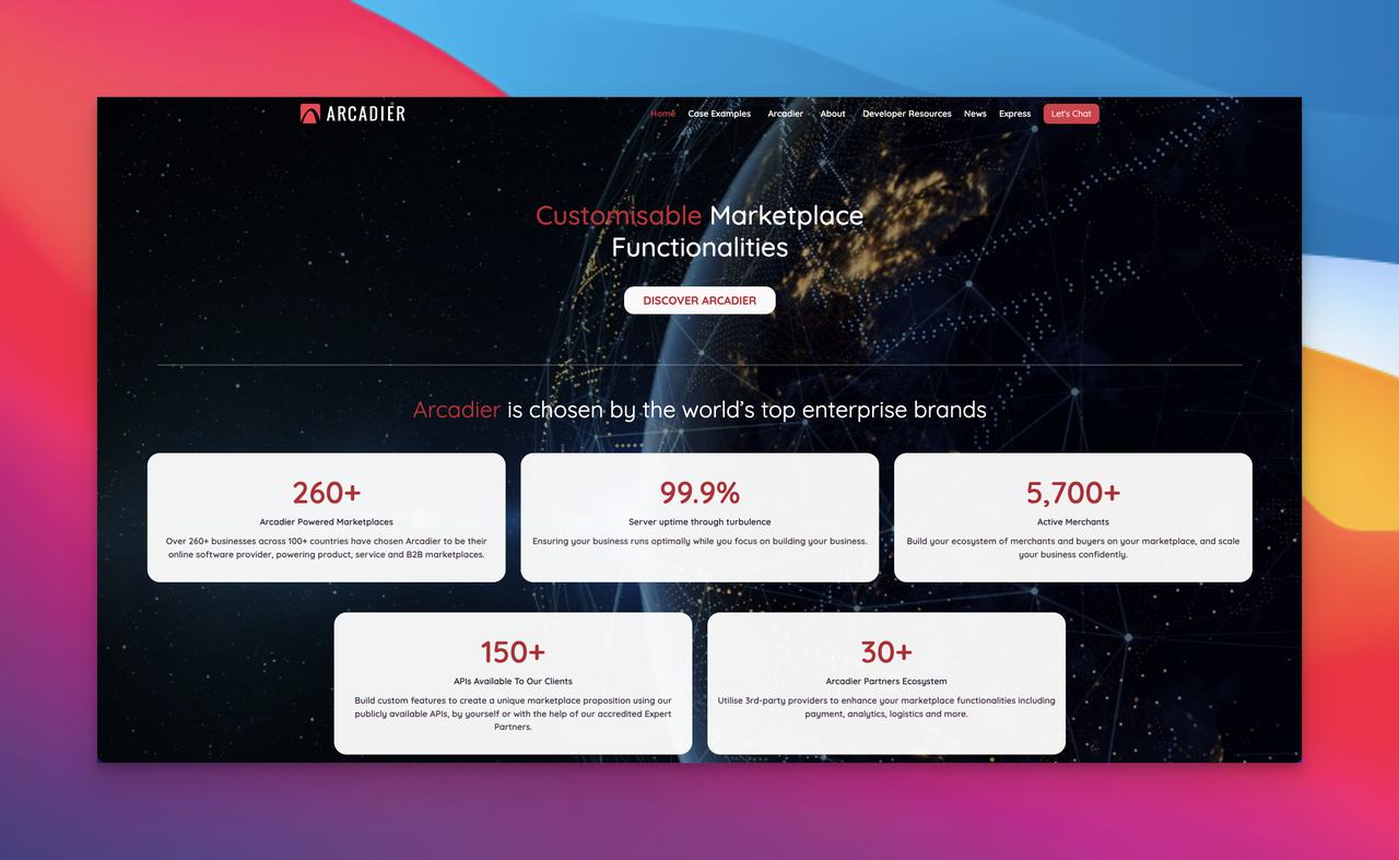 Arcadier multi-vendor marketplace platform homepage
