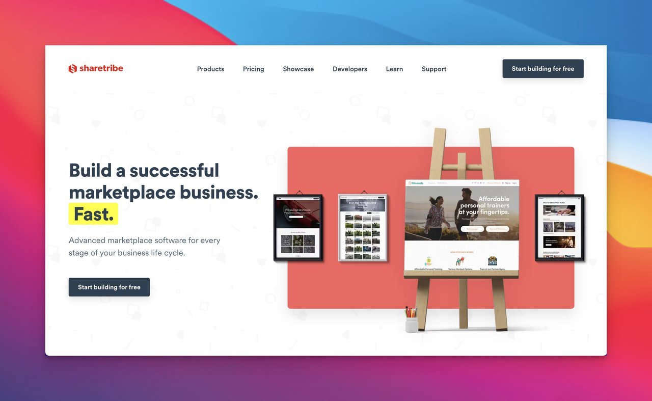 Sharetribe multi-vendor marketplace platform homepage