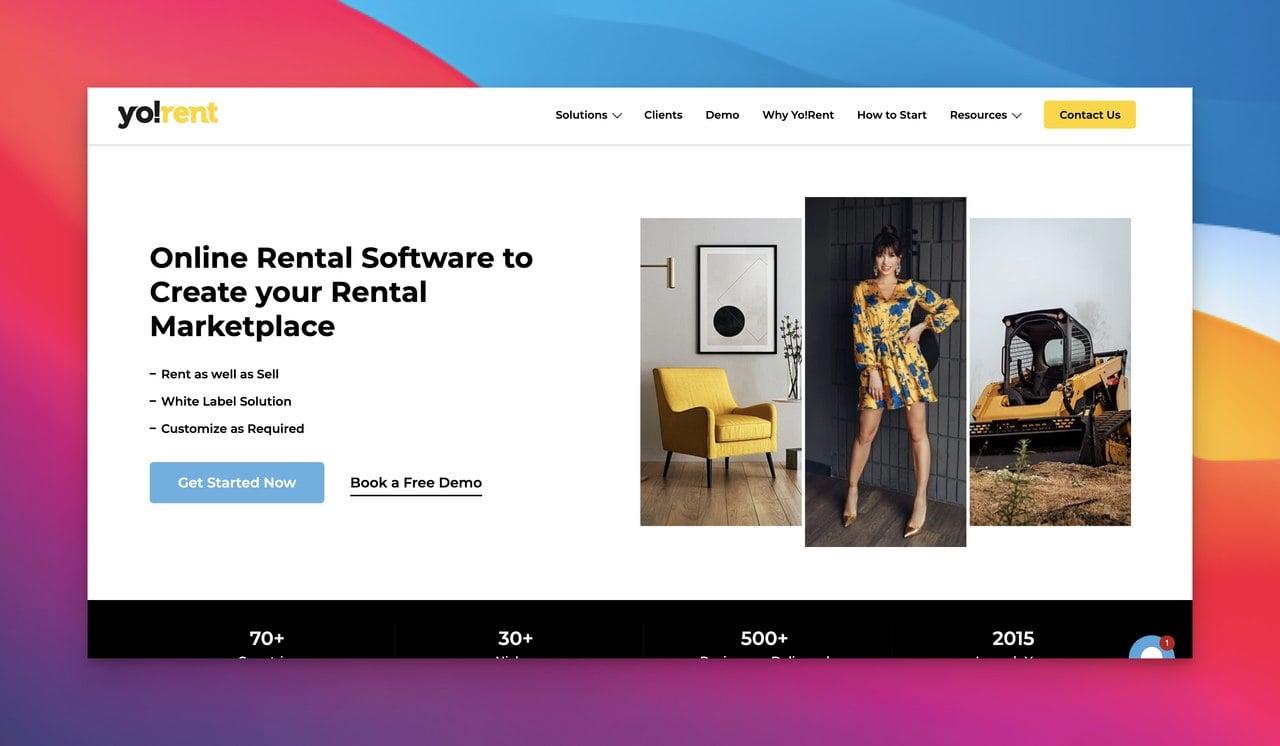 Yo!Rent multi-vendor marketplace platform homepage