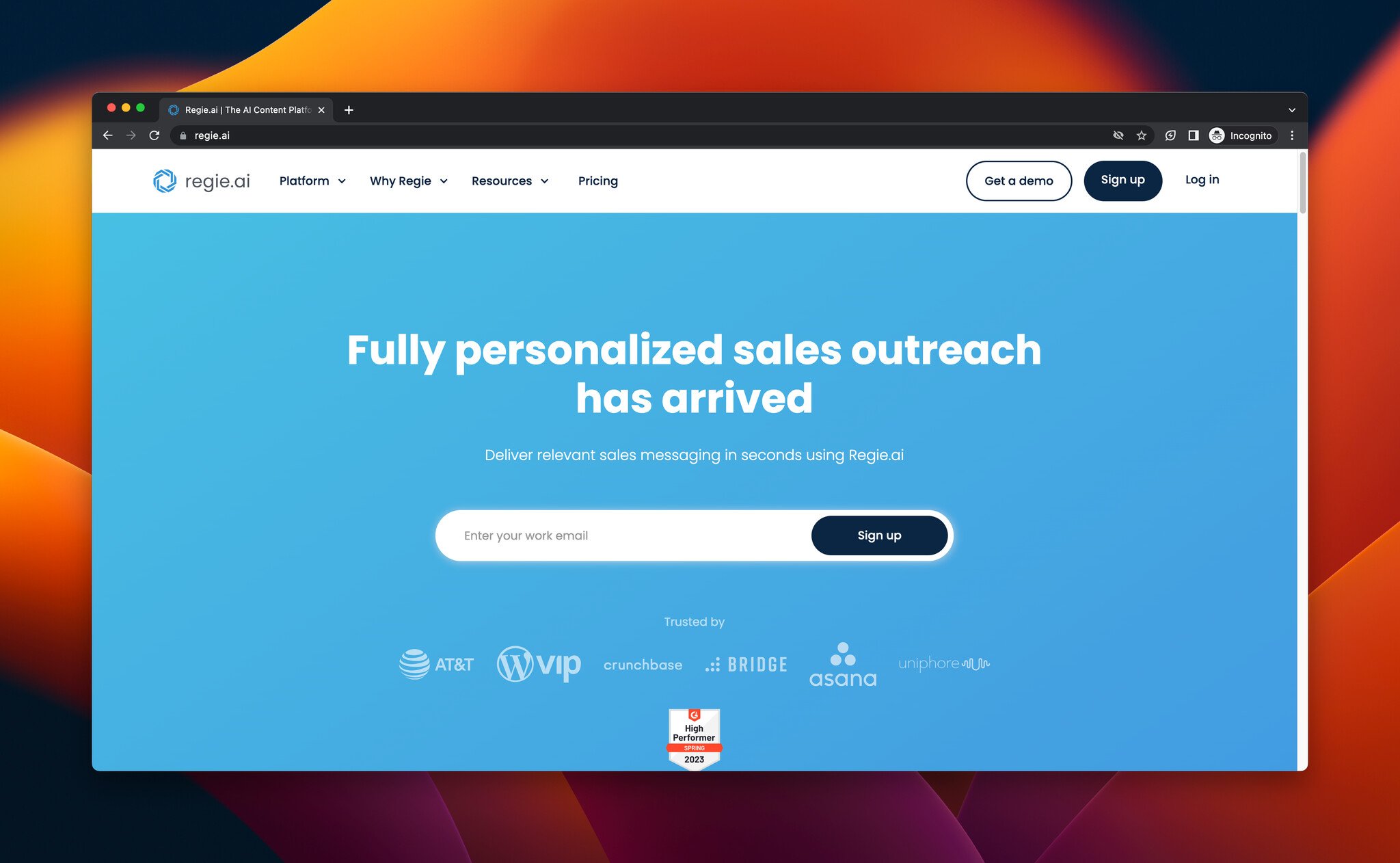 Regie.ai, e-ticaret için AI aracı giriş sayfasının ekran görüntüsü