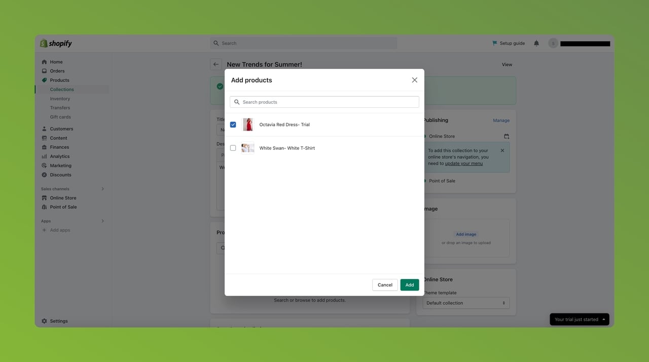 Selecting products to add to Shopify
