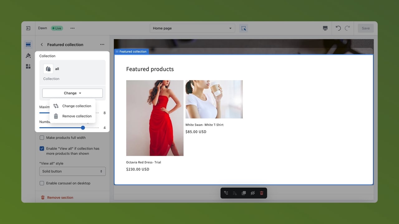 Changing the collection in Shopify