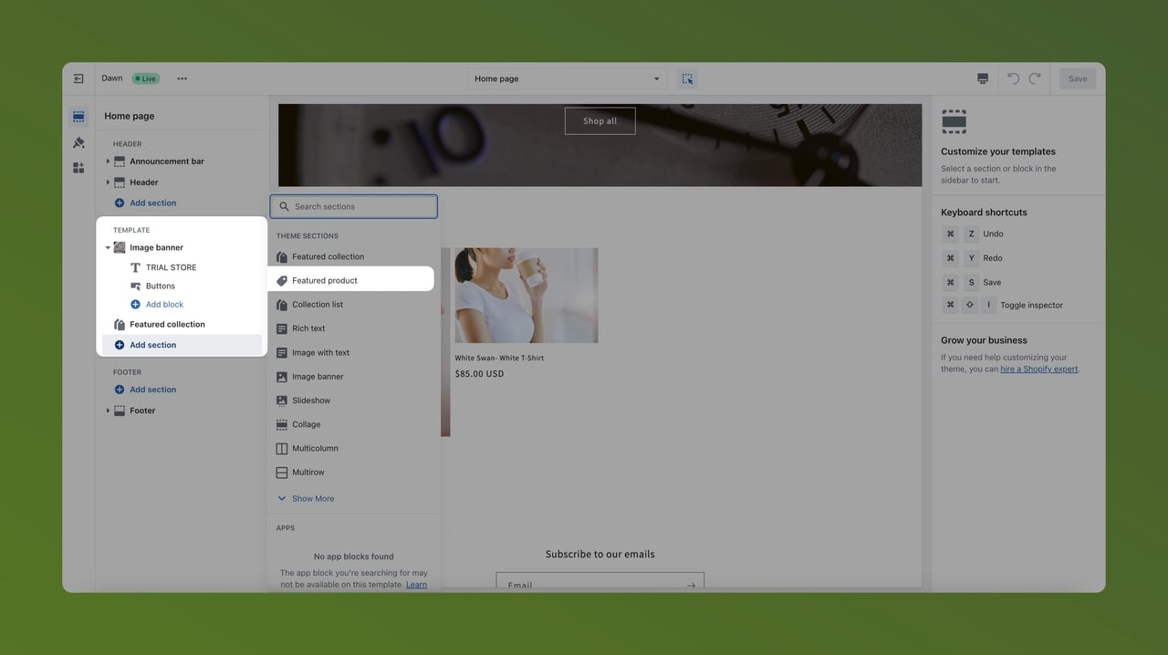 Add featured products on Shopify
