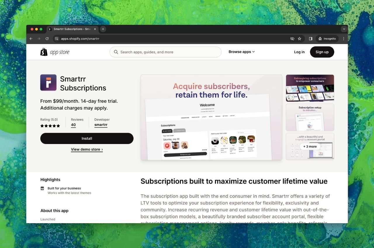 Smartrr Shopify uygulama görünümü