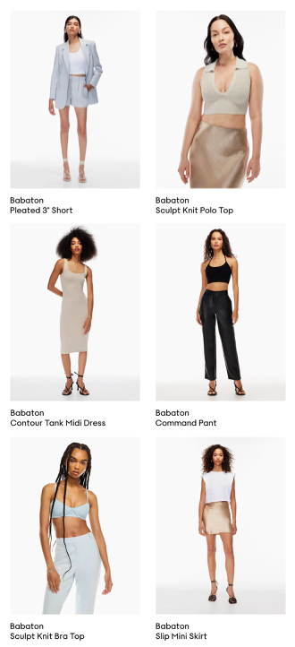Aritzia recommended products section showing additional restocked clothing items with images and prices
