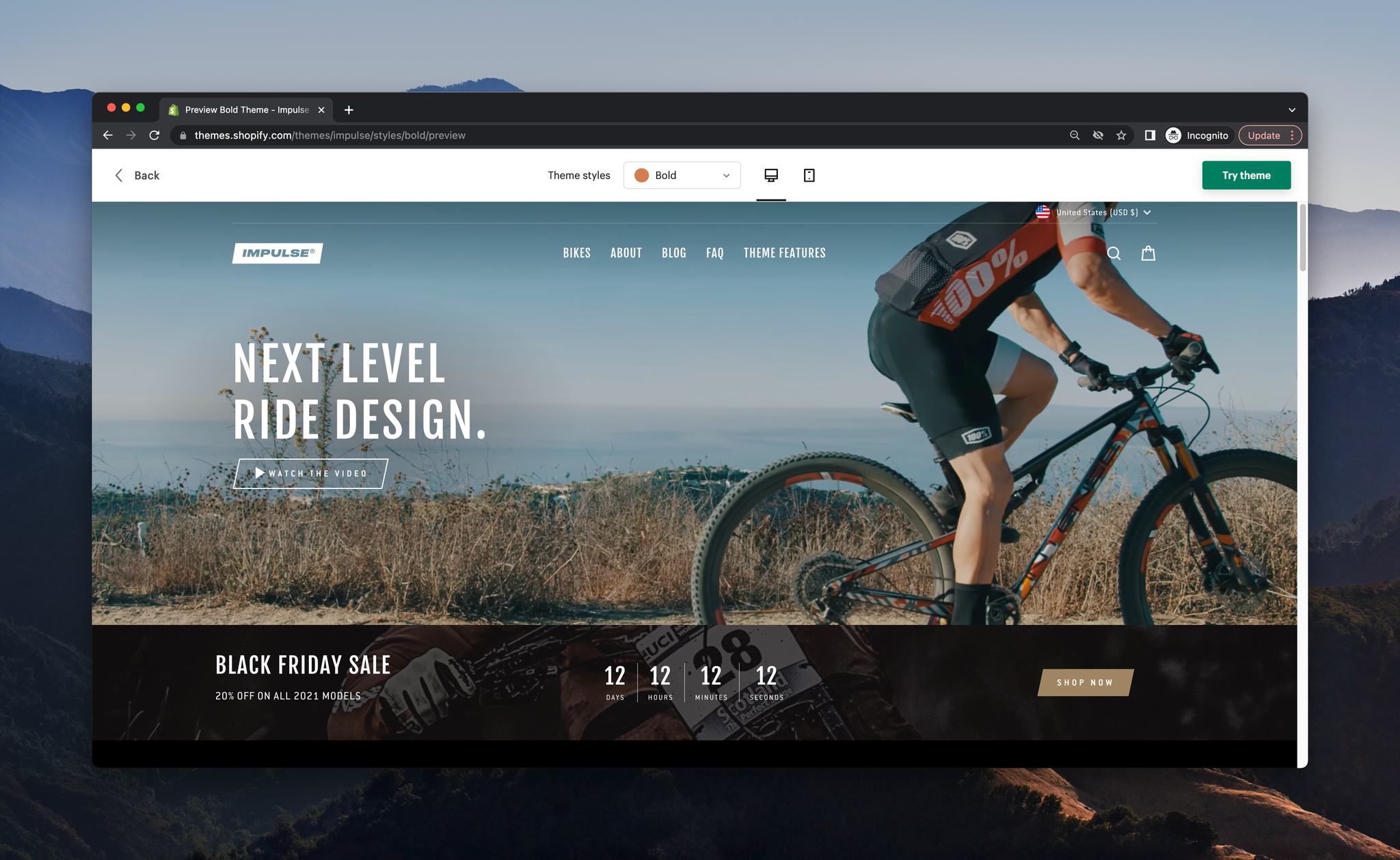 a screenshot of a demo store of Shopify template called Impulse
