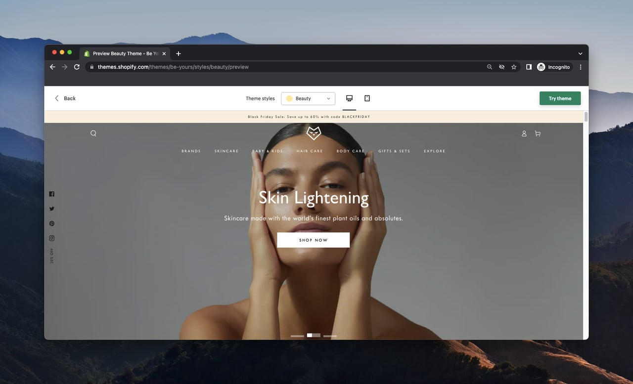 a screenshot of a demo store of Shopify template called Be Yours