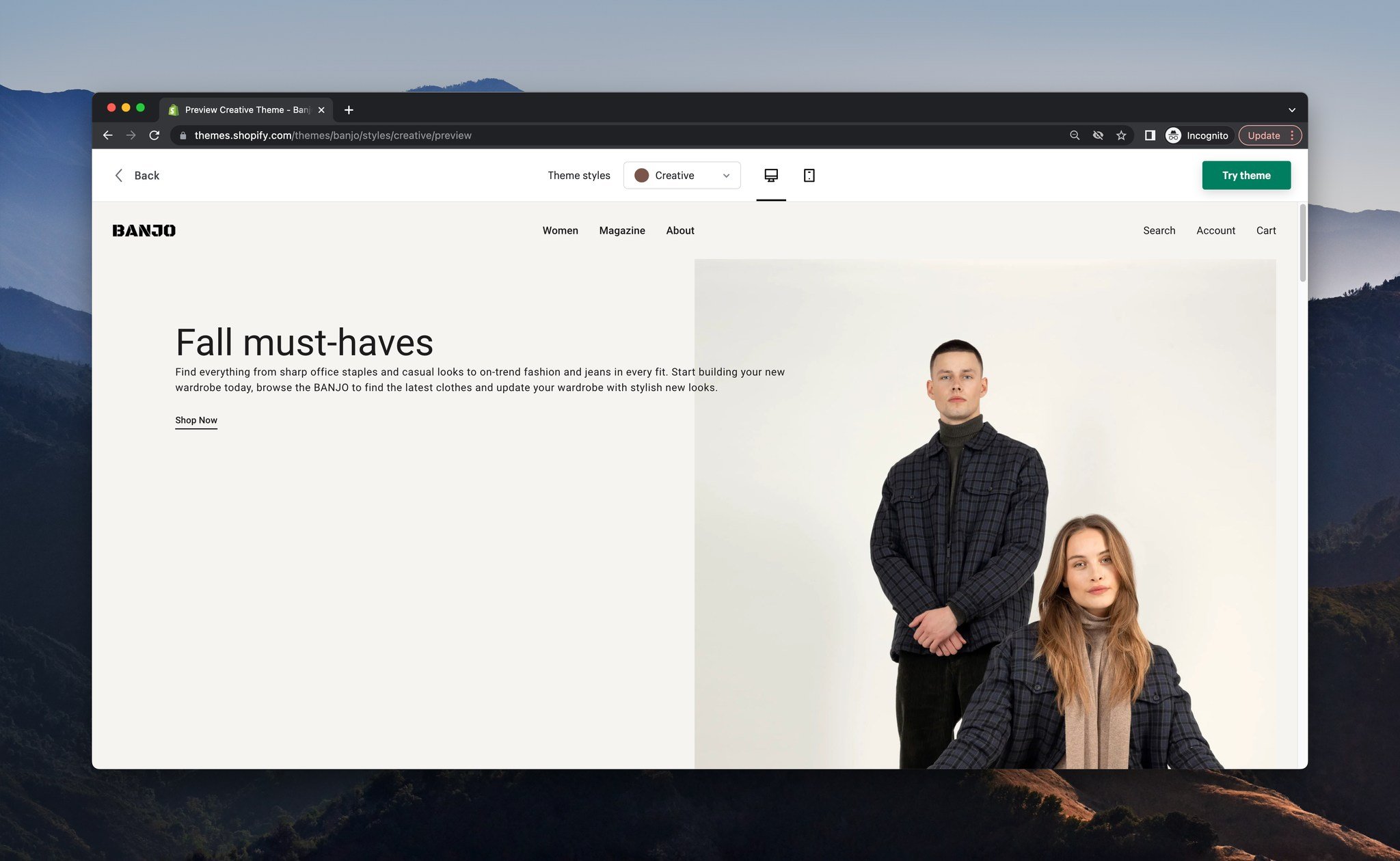 a screenshot of a demo store of Shopify theme called Banjo
