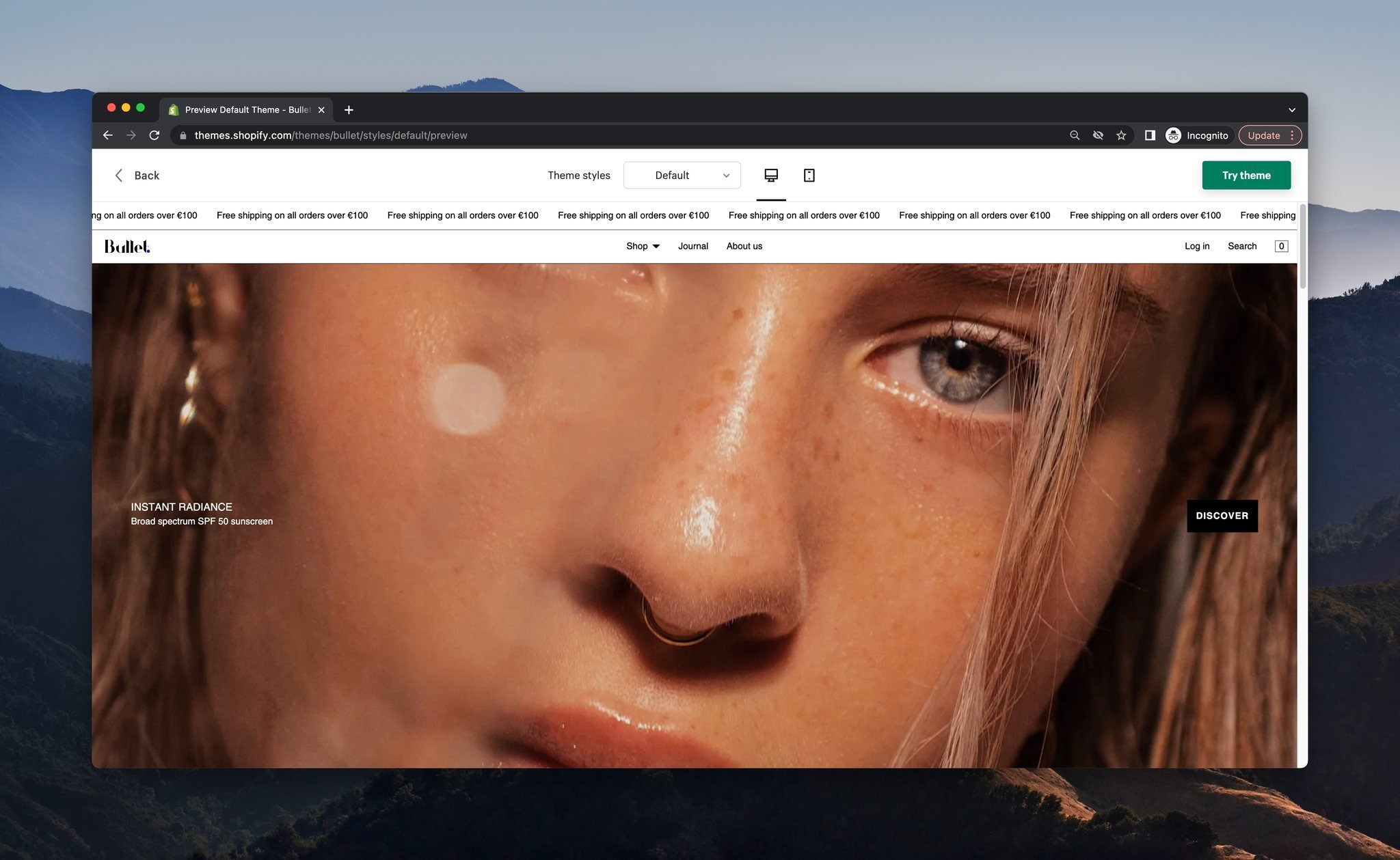 a screenshot of a demo store of Shopify template called Bullet