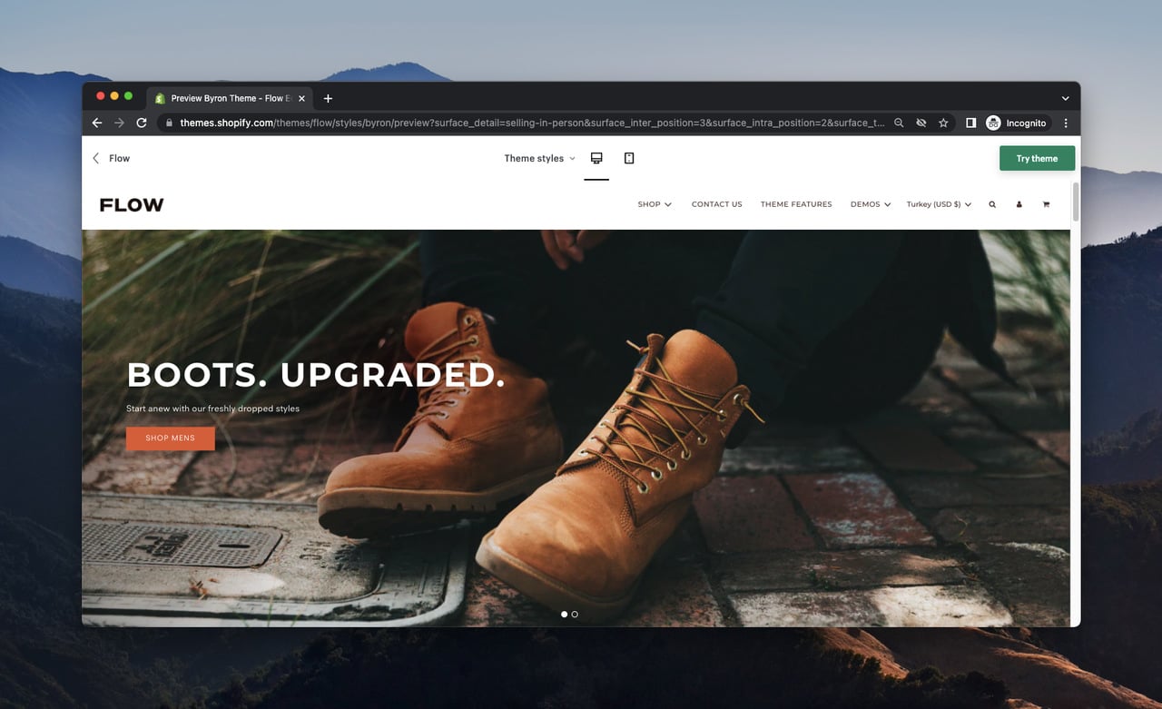 a screenshot of a demo store of Shopify template called Flow