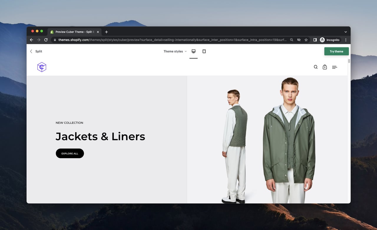 a screenshot of a demo store of Shopify template Split
