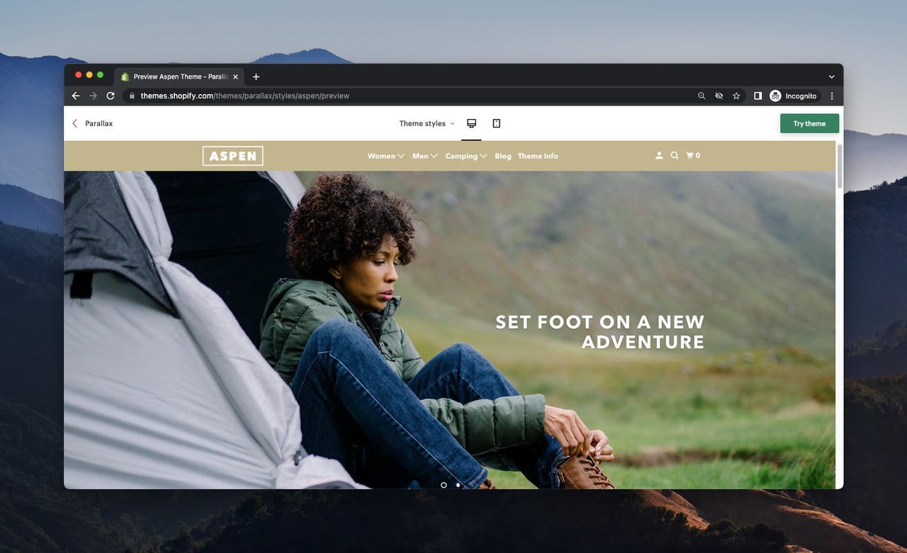 a screenshot of a demo store of Shopify template called Parallax