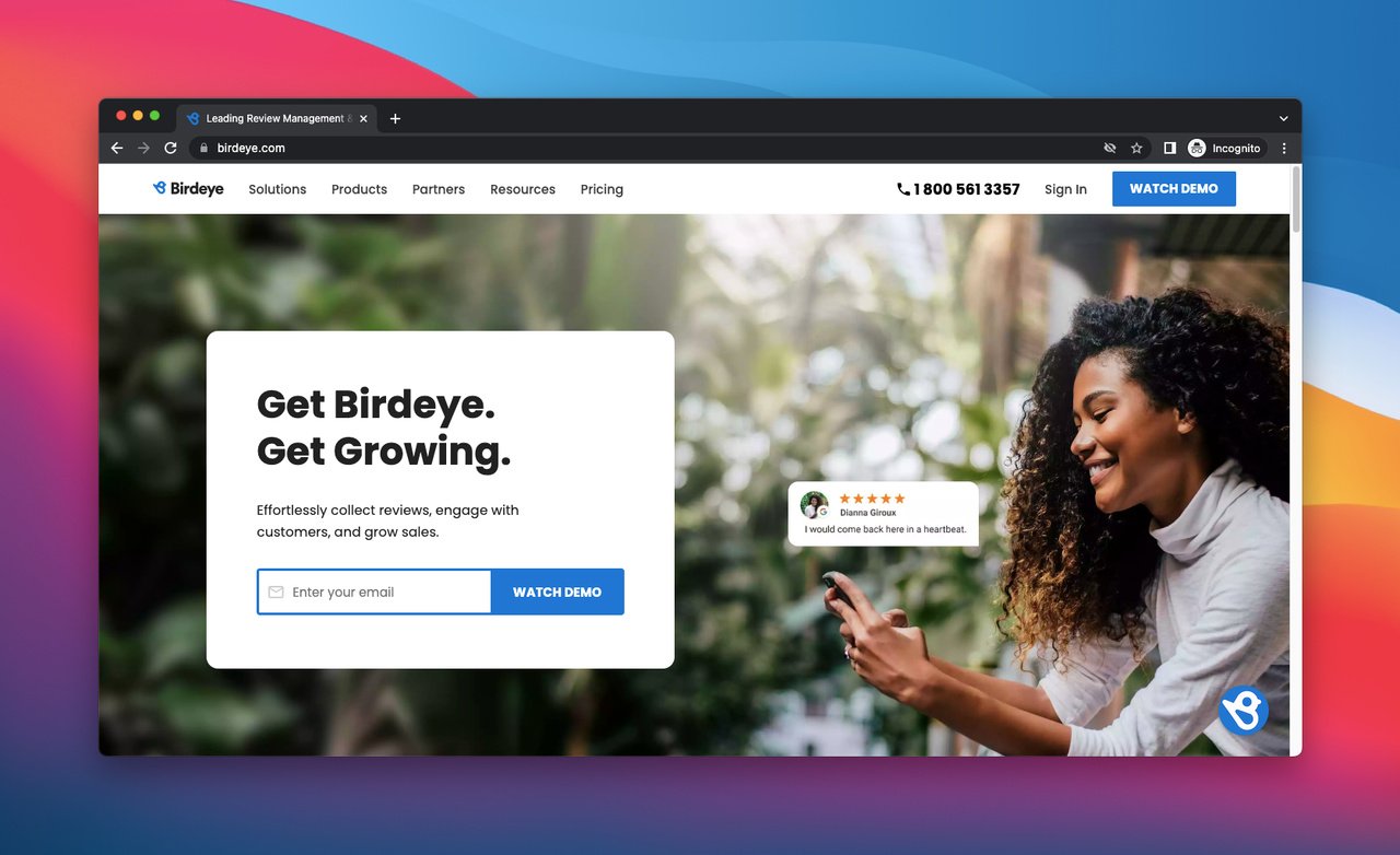 Birdeye'nin ana sayfasının ekran görüntüsü, Birdeye bir geri bildirim yazılımıdır