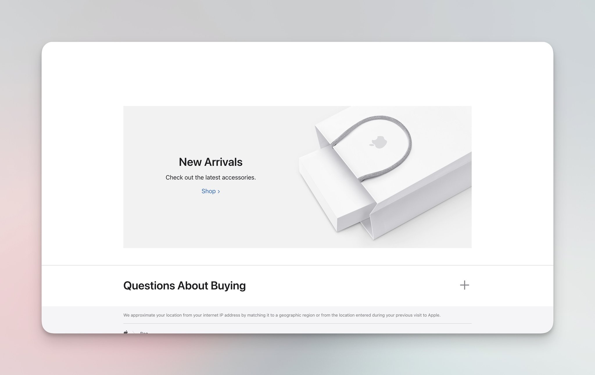 Apple 'New arrivals' homepage product recommendation row