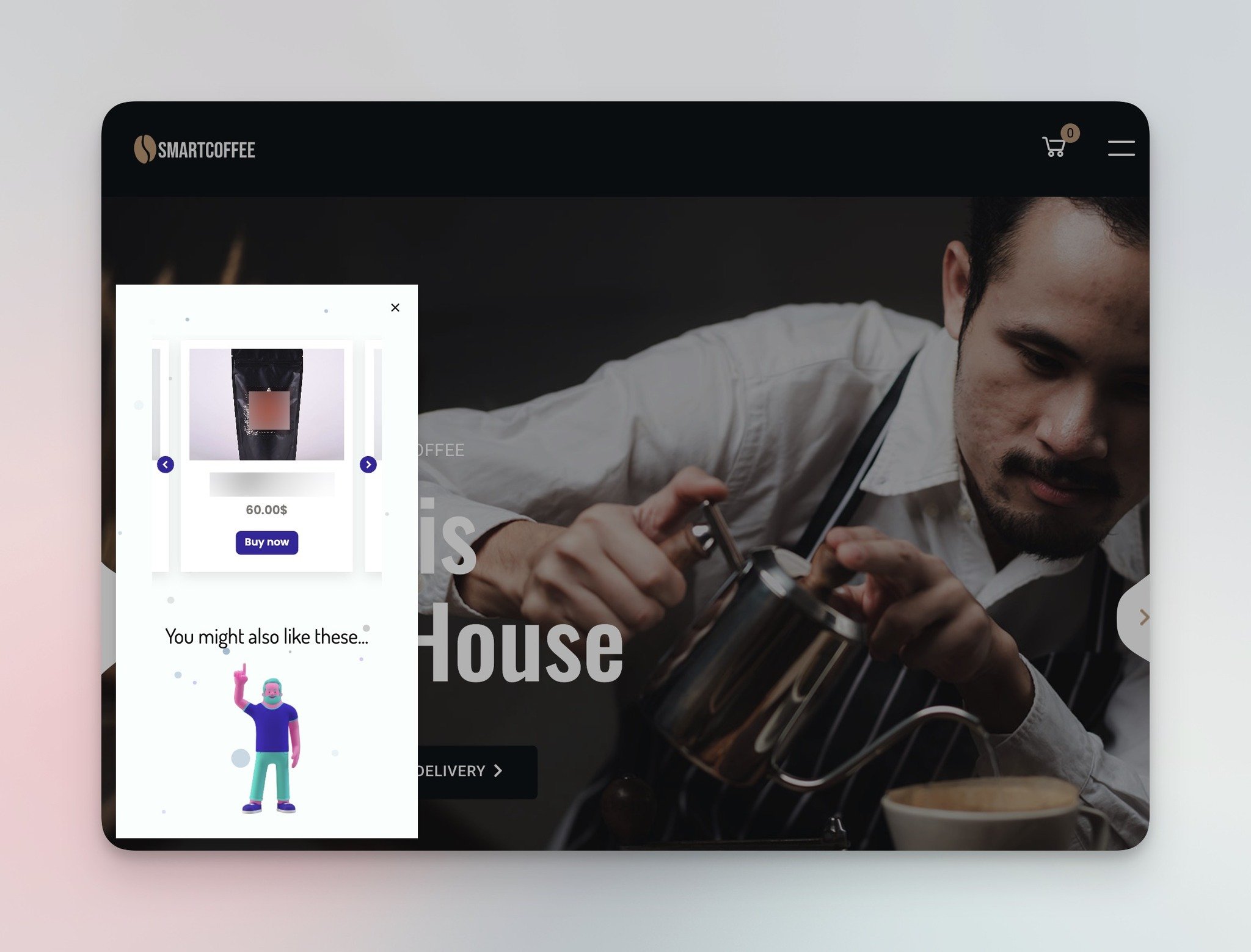 Smart coffee shop product recommendation popup with curated suggestions