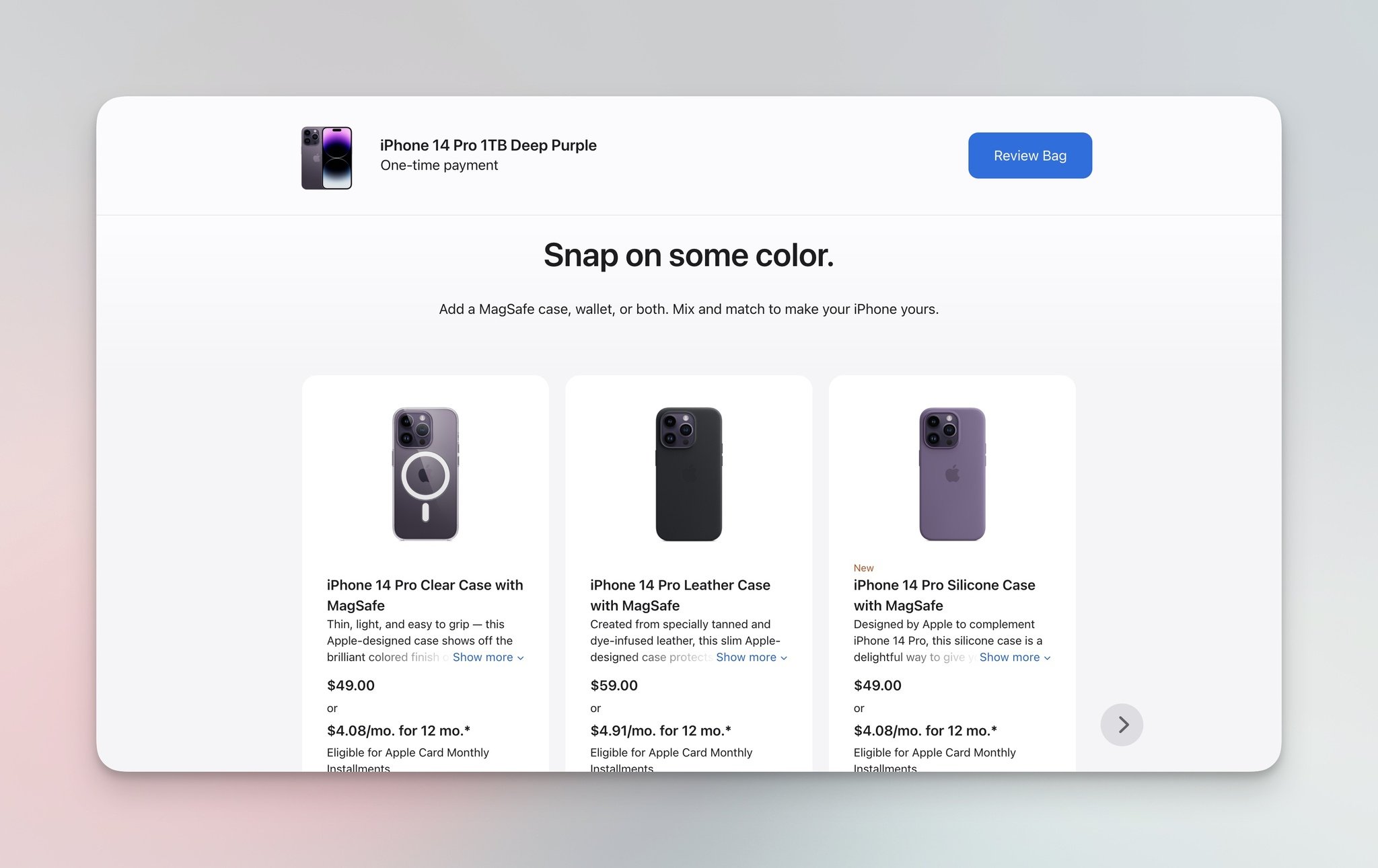 Apple basket page with related product recommendations